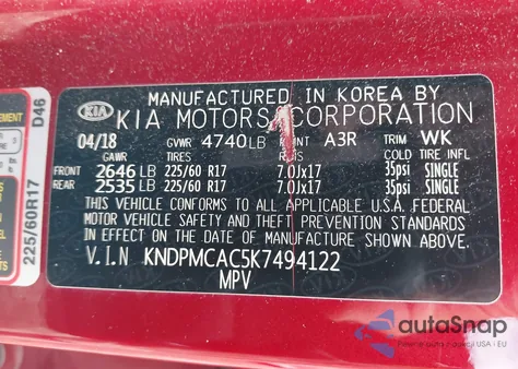 2019 Kia Sportage Lx z USA, uszkodzony, nr VIN KNDPMCAC5K7494122